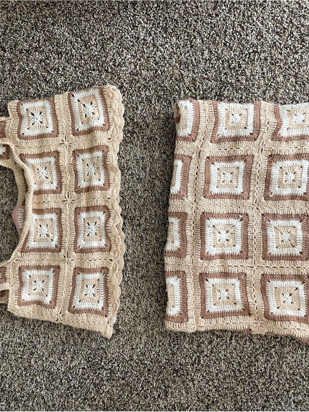 Show Me Your MuMu Crochet Two-Piece Set in Cream, Beige, Brown and Dusty Pink
